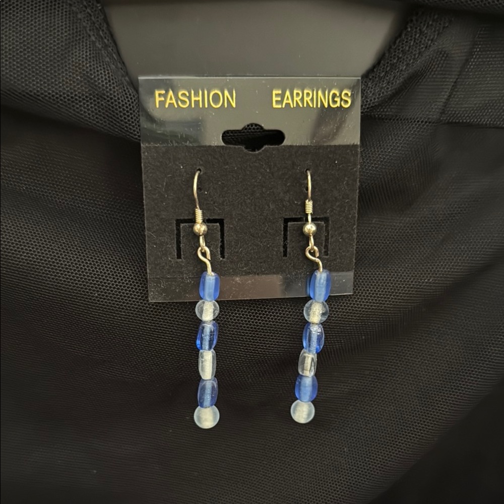 Elegant Blue and Silver Beaded Earrings